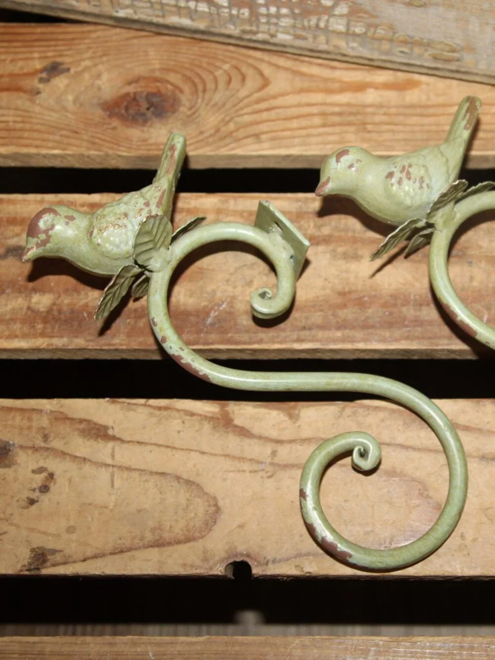 Shabby Chippy Green Cast Iron French Country Farmhouse Bird Wall Decor Hooks
